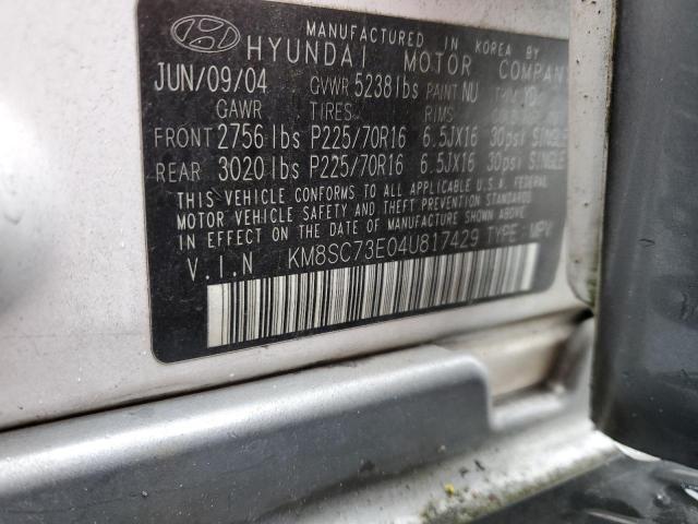 KM8SC73E04U817429 - 2004 HYUNDAI SANTA FE GLS WHITE photo 12