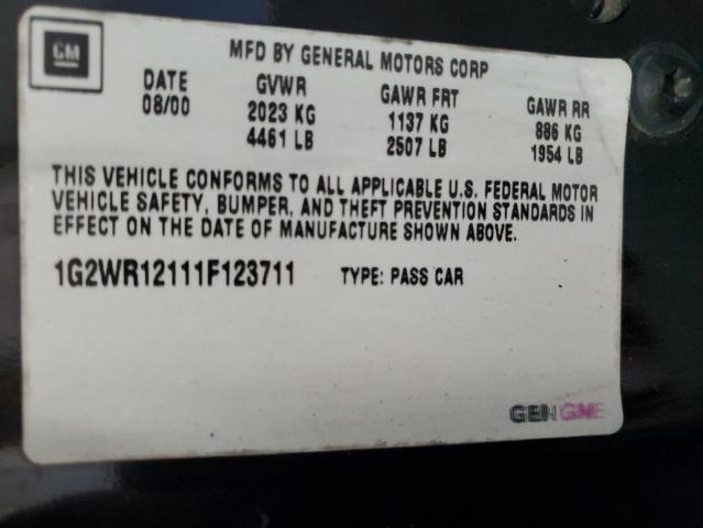 1G2WR12111F123711 - 2001 PONTIAC GRAND PRIX GTP BLACK photo 12