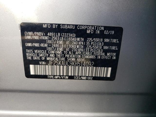 JF2SKAUC9KH514092 - 2019 SUBARU FORESTER LIMITED SILVER photo 14