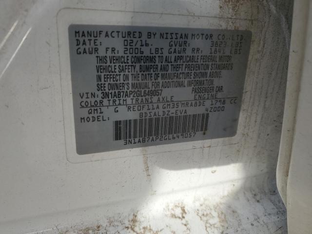 3N1AB7AP2GL649057 - 2016 NISSAN SENTRA S WHITE photo 13