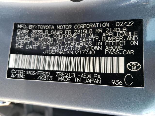 JTDEPMAEXNJ217740 - 2022 TOYOTA COROLLA LE BLUE photo 12