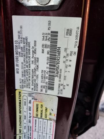 3FA6P0G78DR356894 - 2013 FORD FUSION S MAROON photo 12