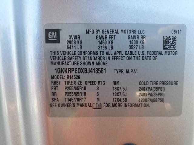 1GKKRPEDXBJ413581 - 2011 GMC ACADIA SLE SILVER photo 13