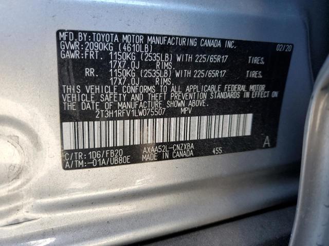 2T3H1RFV1LW075507 - 2020 TOYOTA RAV4 LE SILVER photo 13