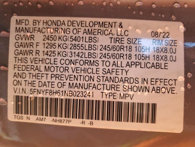 5FNYF8H61NB023241 - 2022 HONDA PASSPORT TRAIL SPORT GRAY photo 13