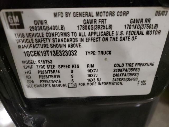 1GCEK19T13E323032 - 2003 CHEVROLET 1500 K1500 BLACK photo 12