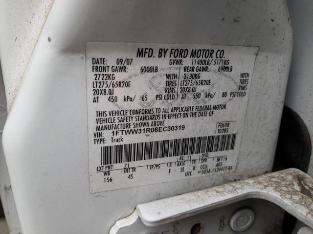 1FTWW31R08EC30319 - 2008 FORD F350 SRW S WHITE photo 12