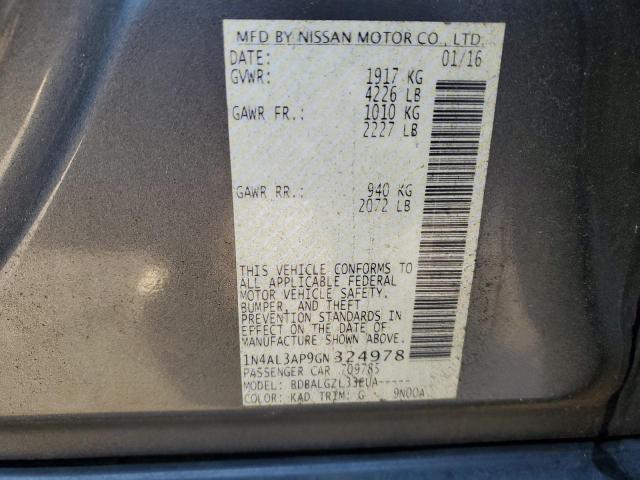 1N4AL3AP9GN324978 - 2016 NISSAN ALTIMA 2.5 GRAY photo 12