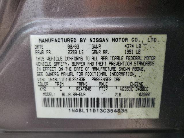 1N4BL11D13C354836 - 2003 NISSAN ALTIMA SE TAN photo 12