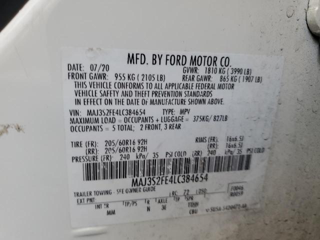 MAJ3S2FE4LC384654 - 2020 FORD ECOSPORT S WHITE photo 12