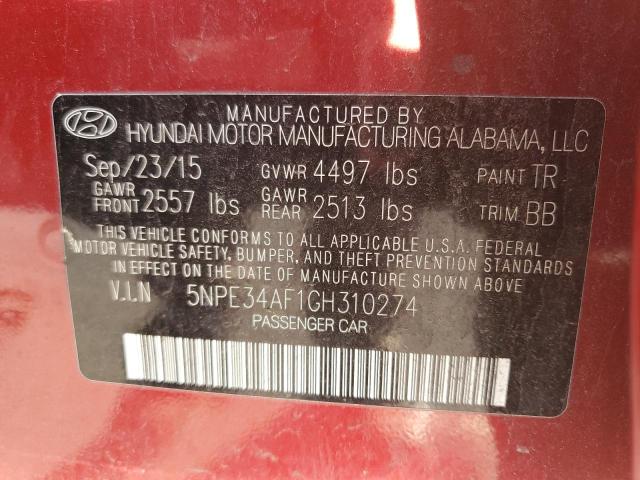 5NPE34AF1GH310274 - 2016 HYUNDAI SONATA SPORT BURGUNDY photo 12