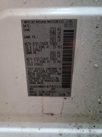 5N1AR2MM0FC670525 - 2015 NISSAN PATHFINDER S 白色 照片 13