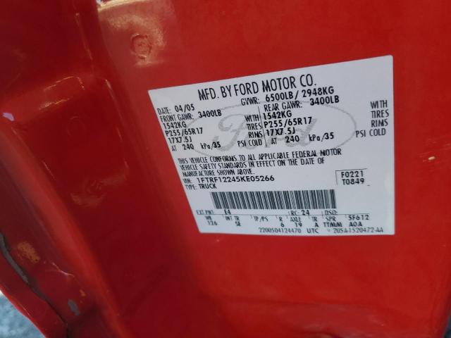 1FTRF12245KE05266 - 2005 FORD F150 RED photo 12