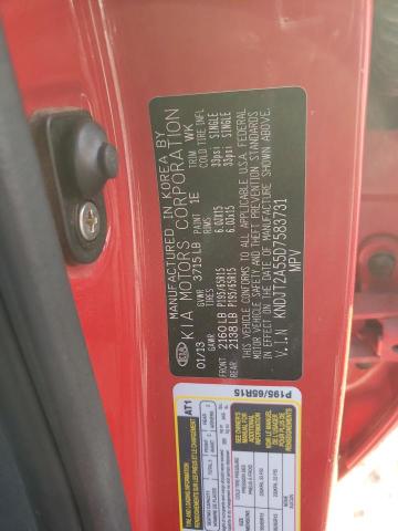 KNDJT2A55D7583731 - 2013 KIA SOUL RED photo 12