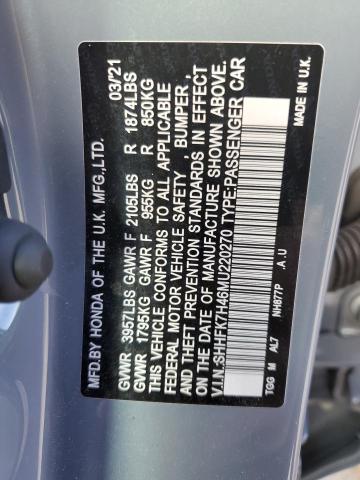 SHHFK7H46MU220270 - 2021 HONDA CIVIC SPORT BLUE photo 12