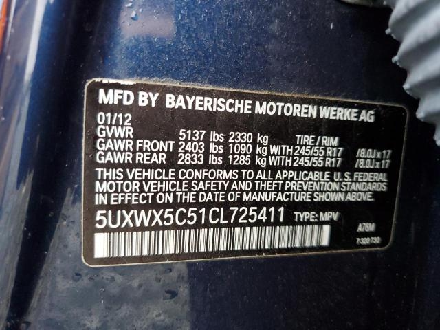 5UXWX5C51CL725411 - 2012 BMW X3 XDRIVE28I BLUE photo 13