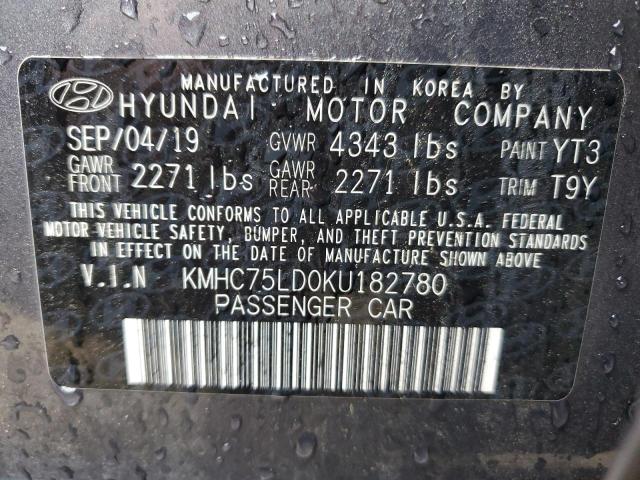 KMHC75LD0KU182780 - 2019 HYUNDAI IONIQ LIMITED GRAY photo 12