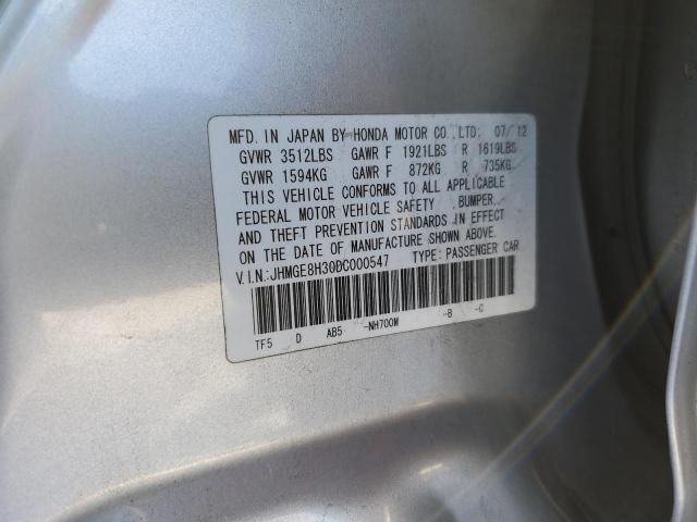 JHMGE8H30DC000547 - 2013 HONDA FIT SILVER photo 12