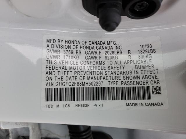 2HGFC2F88MH502297 - 2021 HONDA CIVIC SPORT Weiß Foto 12