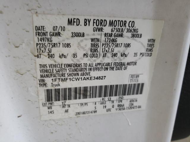 1FTMF1CW5AKE38427 - 2010 FORD F150 WHITE photo 12