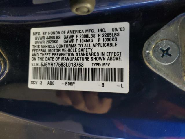 5J6YH17583L018763 - 2003 HONDA ELEMENT EX BLUE photo 12