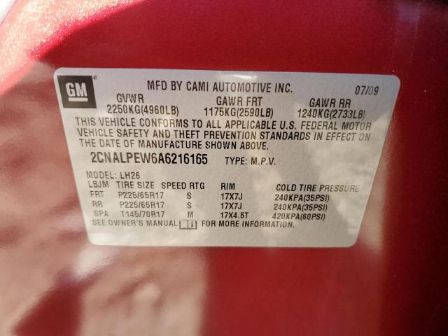 2CNALPEW6A6216165 - 2010 CHEVROLET EQUINOX LT RED photo 13