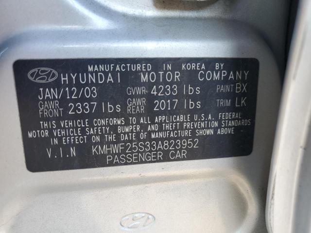 KMHWF25S33A823952 - 2003 HYUNDAI SONATA GL SILVER photo 12