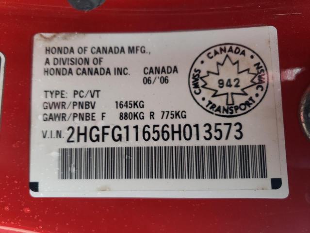 2HGFG11656H013573 - 2006 HONDA CIVIC LX RED photo 13