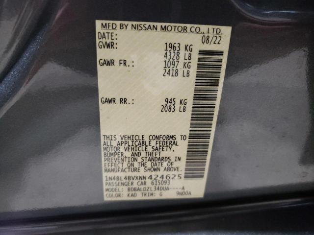 1N4BL4BVXNN424625 - 2022 NISSAN ALTIMA S GRAY photo 12