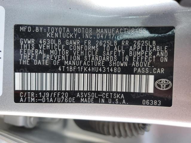 4T1BF1FK4HU431480 - 2017 TOYOTA CAMRY LE SILVER photo 12
