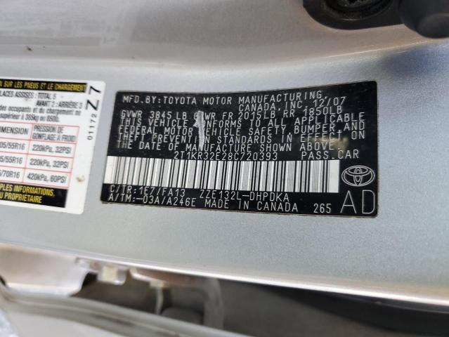 2T1KR32E28C720393 - 2008 TOYOTA COROLLA MA XR SILVER photo 13