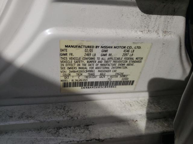 1N4BA41E65C849861 - 2005 NISSAN MAXIMA SE WHITE photo 12