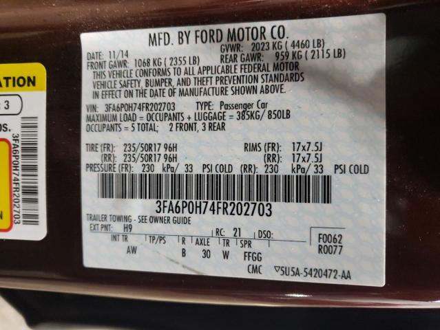 3FA6P0H74FR202703 - 2015 FORD FUSION SE RED photo 12