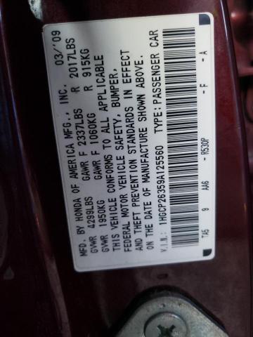 1HGCP26359A125560 - 2009 HONDA ACCORD LX BURGUNDY photo 12