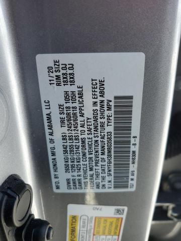 5FNYF6H38MB035833 - 2021 HONDA PILOT EX SILVER photo 12