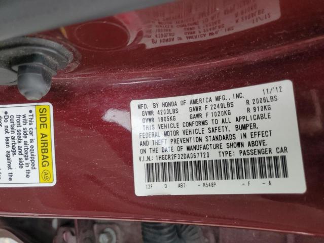 1HGCR2F32DA067720 - 2013 HONDA ACCORD LX BURGUNDY photo 12