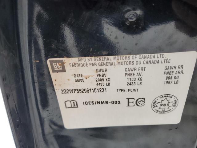 2G2WP552961101231 - 2006 PONTIAC GRAND PRIX BLACK photo 12