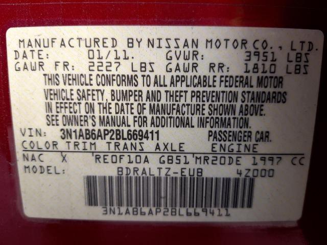 3N1AB6AP2BL669411 - 2011 NISSAN SENTRA 2.0 RED photo 13