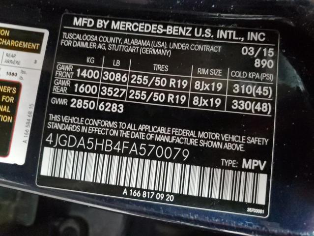 4JGDA5HB4FA570079 - 2015 MERCEDES-BENZ ML 350 4MATIC BLUE photo 13