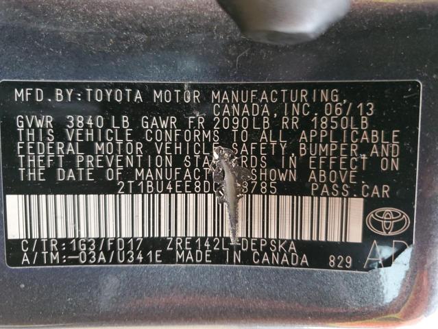 2T1BU4EE8DC118785 - 2013 TOYOTA COROLLA BASE GRAY photo 13