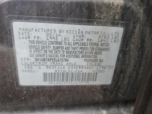 3N1AB7AP2EL670794 - 2014 NISSAN SENTRA S GRAY photo 12