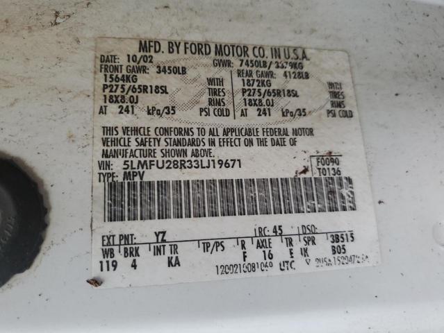 5LMFU28R33LJ19671 - 2003 LINCOLN NAVIGATOR 白色 照片 14