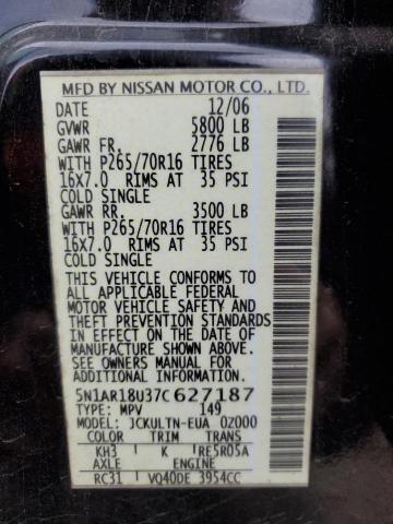 5N1AR18U37C627187 - 2007 NISSAN PATHFINDER LE BLACK photo 13