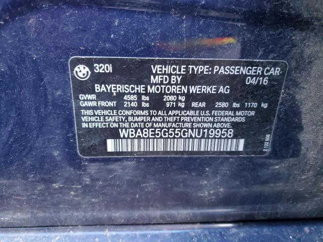 WBA8E5G55GNU19958 - 2016 BMW 320 XI BLUE photo 12