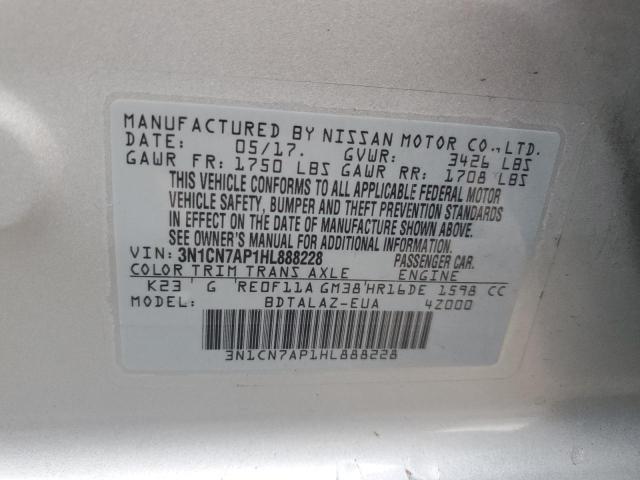 3N1CN7AP1HL888228 - 2017 NISSAN VERSA S SILVER photo 12