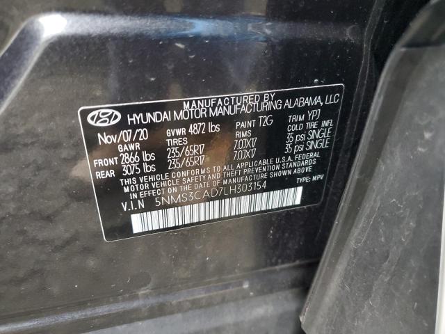 5NMS3CAD7LH303154 - 2020 HYUNDAI SANTA FE SEL Սև լուսանկար 13