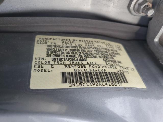 3N1BC1AP2AL418097 - 2010 NISSAN VERSA S SILVER photo 12