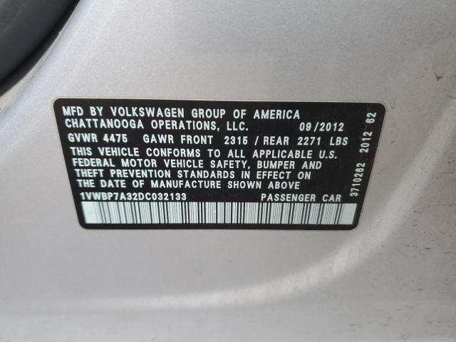 1VWBP7A32DC032133 - 2013 VOLKSWAGEN PASSAT SE SILVER photo 12