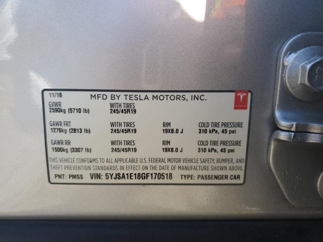 5YJSA1E18GF170518 - 2016 TESLA MODEL S ვერცხლისფერი ფოტო 13