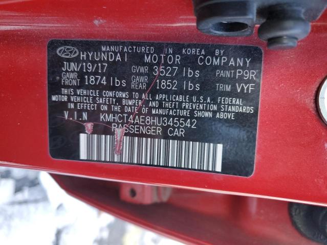 KMHCT4AE8HU345542 - 2017 HYUNDAI ACCENT SE RED photo 12